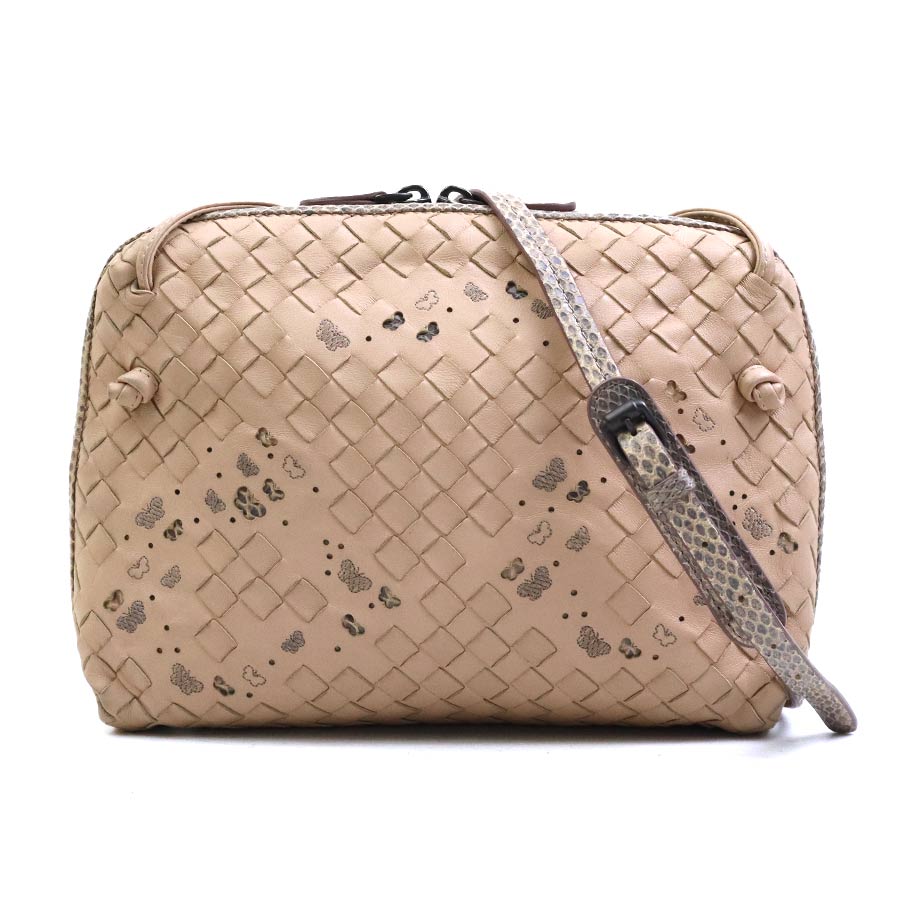 ボッテガヴェネタ BOTTEGAVENETA ショルダーバッグ イントレチャート レザー/パイソン ピンクベージュ レディース 56533i