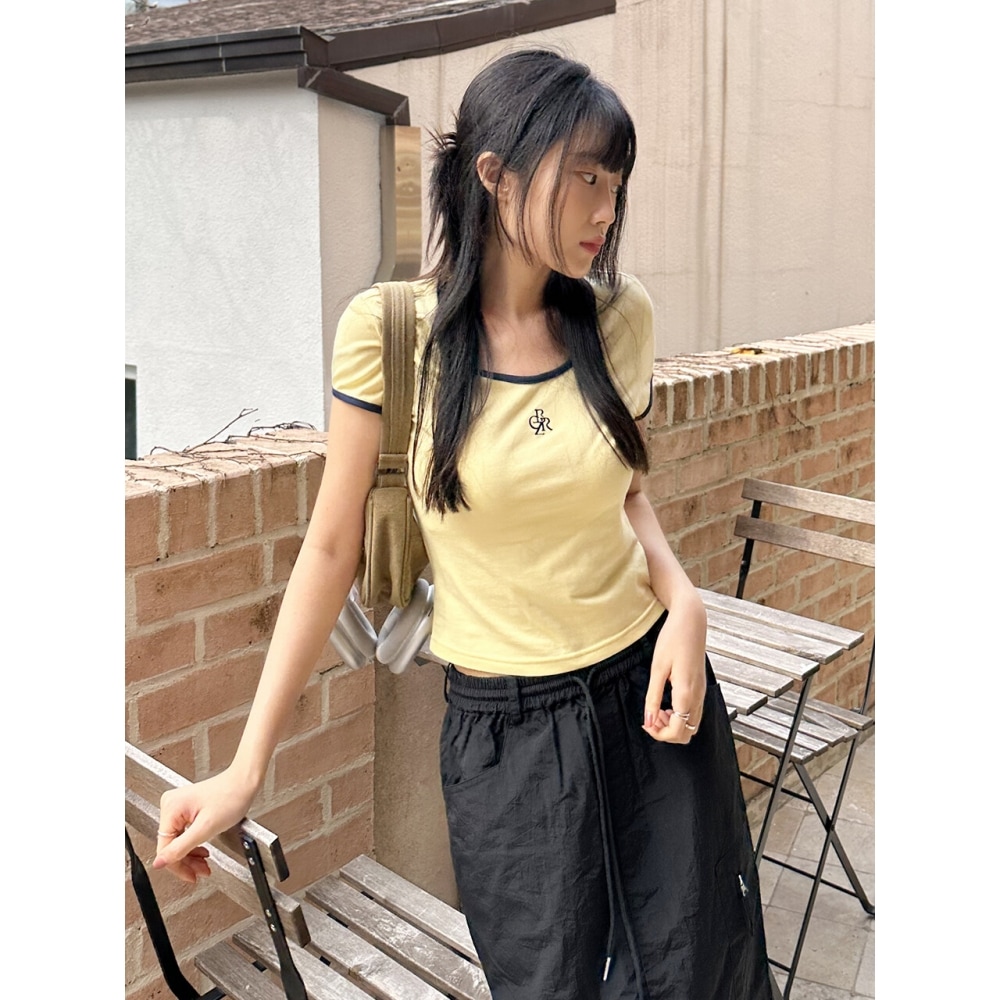 CITYBREEZEライン配色スリムTシャツ YELLOW