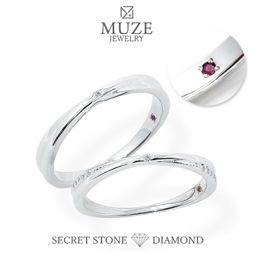 MUZE JEWELRY リング 指輪 結婚指輪 ダイヤモンド ペアリング シークレットストーン シルバー925 プラチナ仕上げ ラインストーン スワロフスキージルコニア使用 刻印 名入れ