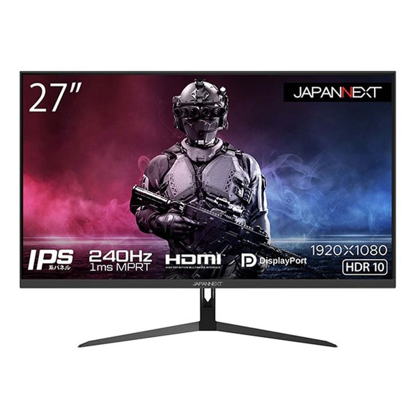 27インチゲーミングモニター フルHD/IPSパネル/非光沢/240Hz対応/HDMI×2 DP×1 JN-IPS27FHDR240