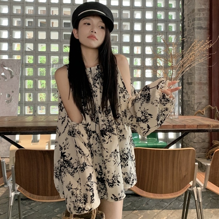 レディース トップス ブラウス チュニック 長袖 袖あり ホルターネック オフショルダー ワイド 切り替え フェミニン シフォン バイカラー 薄手 かわいい 大人可愛い きれいめ シンプル カジュアル 6,619円