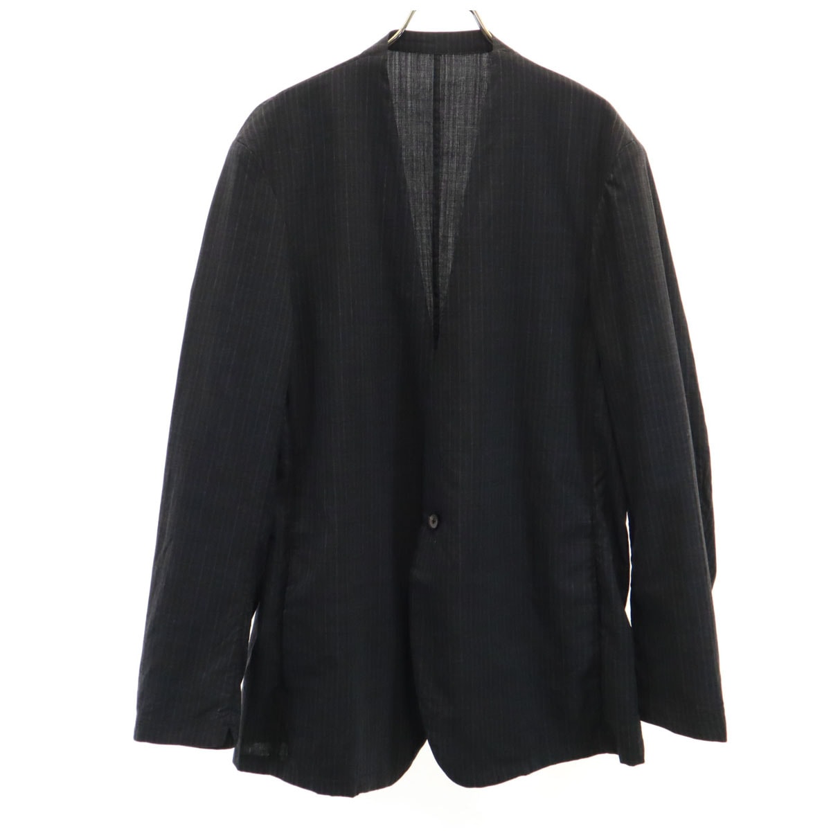 COLINA コリーナ 日本製 ストライプ柄 ノーカラージャケット L グレー メンズ 古着