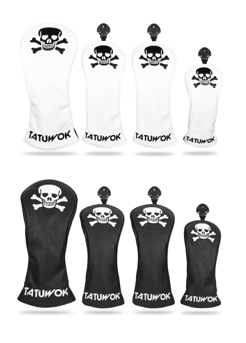 ゴルフ ヘッドカバー ドライバー440cc 460cc 用 カバー ウッド カバー ユーティリティ UT カバー 4点セット 防水仕様 骸骨ロ