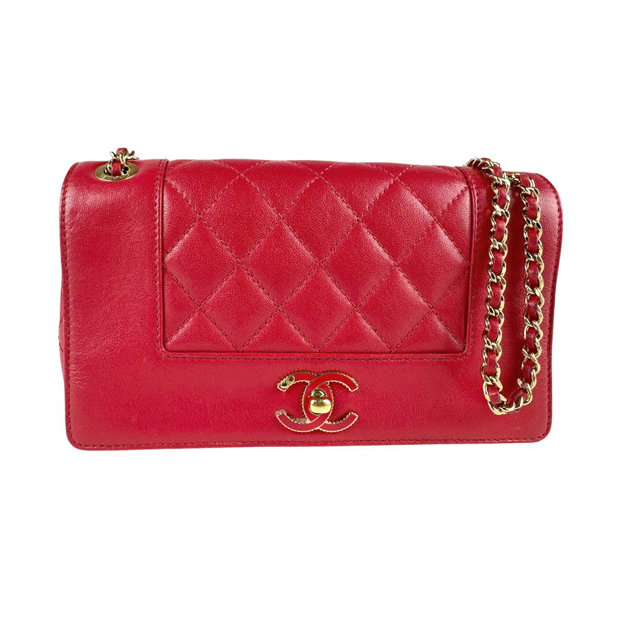シャネル CHANEL ショルダーバッグ レザー レッド ゴールド レディース z4559