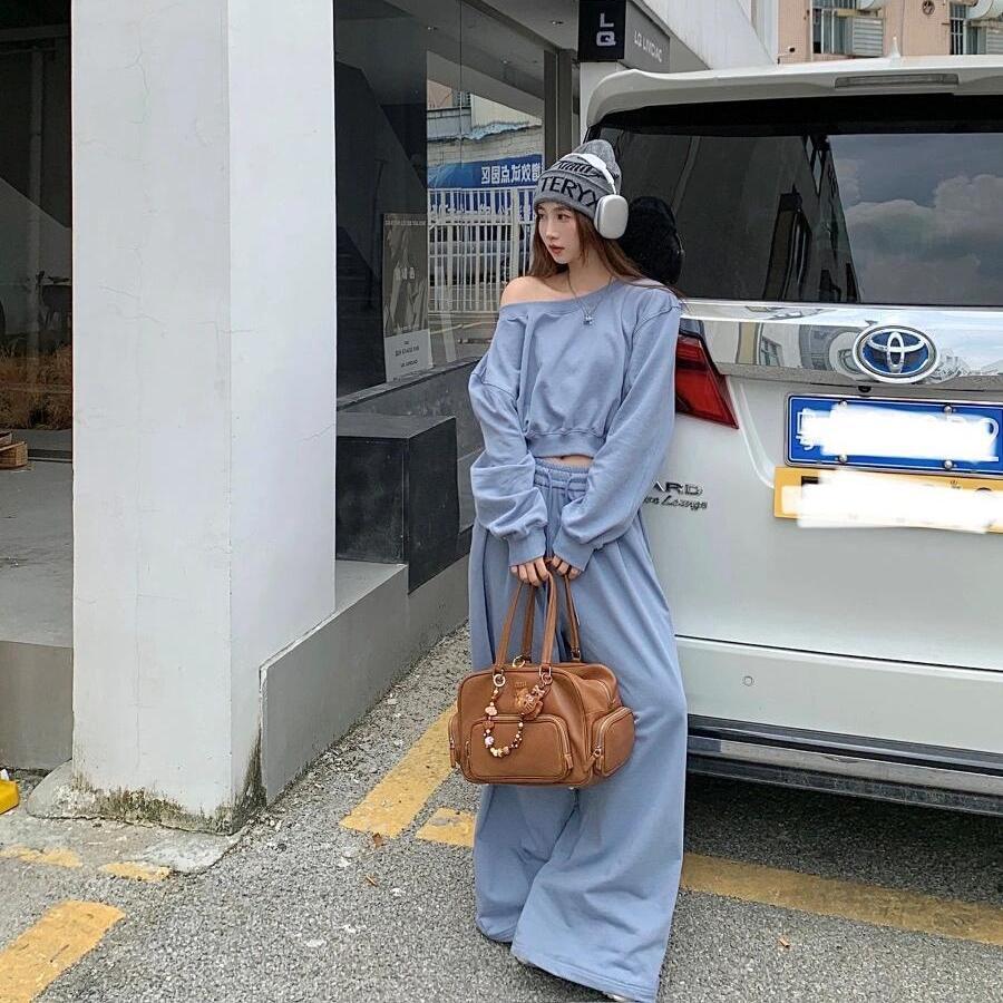 [本日限り激安SALE]2点セット セットアップ ワイドパンツ 長袖パーカーTシャツトップス デザイン感 レディースファッション アメリカンカジュアル 年春秋新作 品質良い