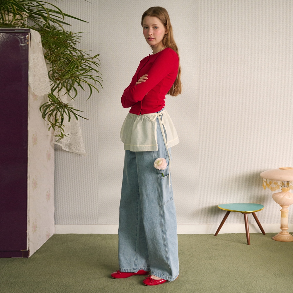 Carpenter wide denim pants [Light Blue]