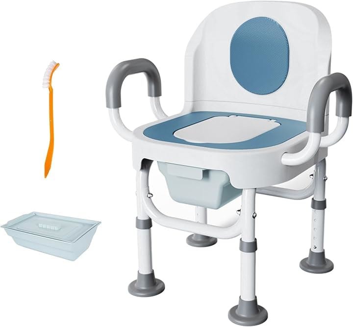 ポータブルトイレ 介護用トイレ 手すり付き 高さ調整可能 簡易便座 簡易トイレ 大人用 高齢者 介護用品(ホワイト)