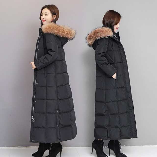 【2025新作入荷】ダウンコート 超ロング ダウンジャケット Aライン 帽子付き フード 撥水 ファー付き 着痩せ 軽量 大きいサイズ 黒 ブラック 無地 厚手 ア