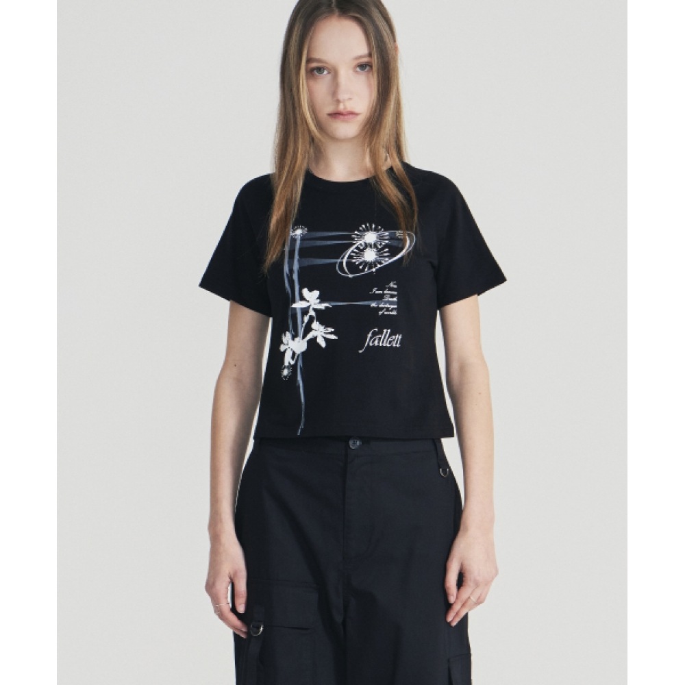 ファレットボタニカルショートスリーブ T シャツブラック