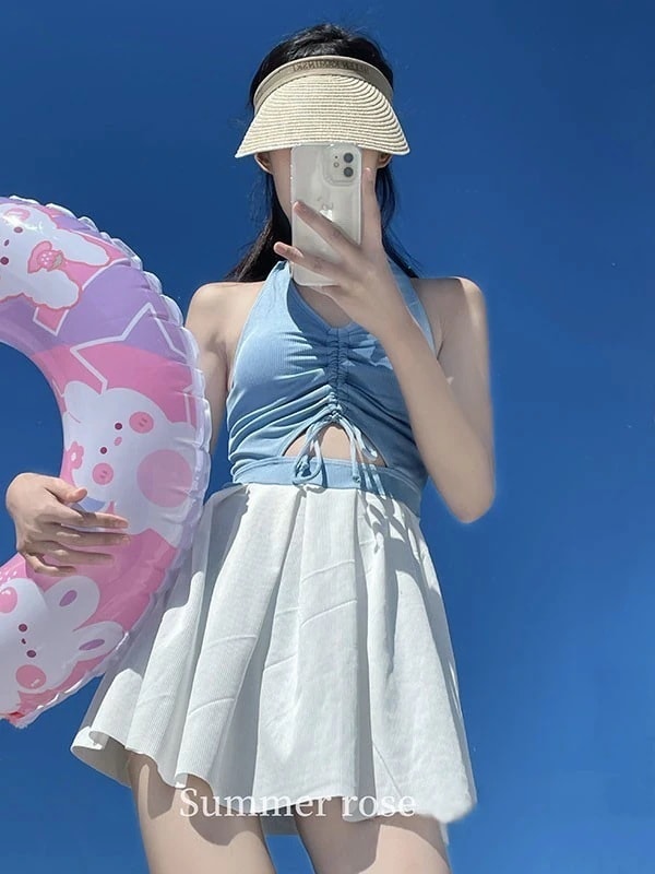 レディース 水着 ワンピース水着 パッド付 かわいい フリル 小胸 水色 夏 海 ビーチ プール 温泉旅行 ピンク ブラック M L XL