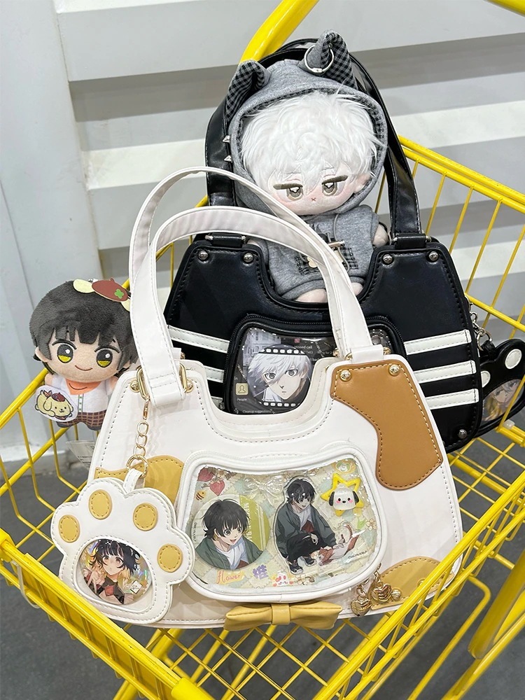 女性用ワンショルダー脇下斜めがけ小型フードバー透明痛バッグ【猫痛】