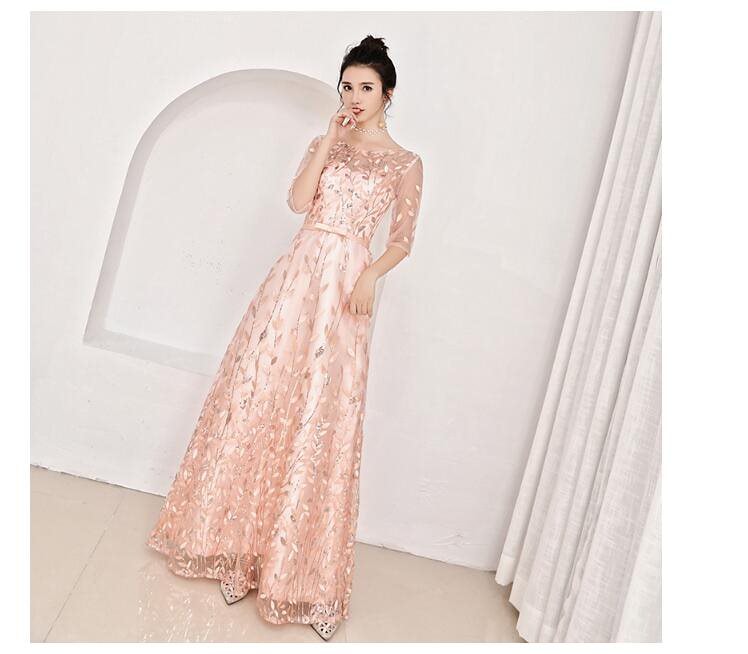 上品なデザイン マキシ丈ワンピース パーティードレス フォーマルドレス 袖あり リボン付きドレス 卒