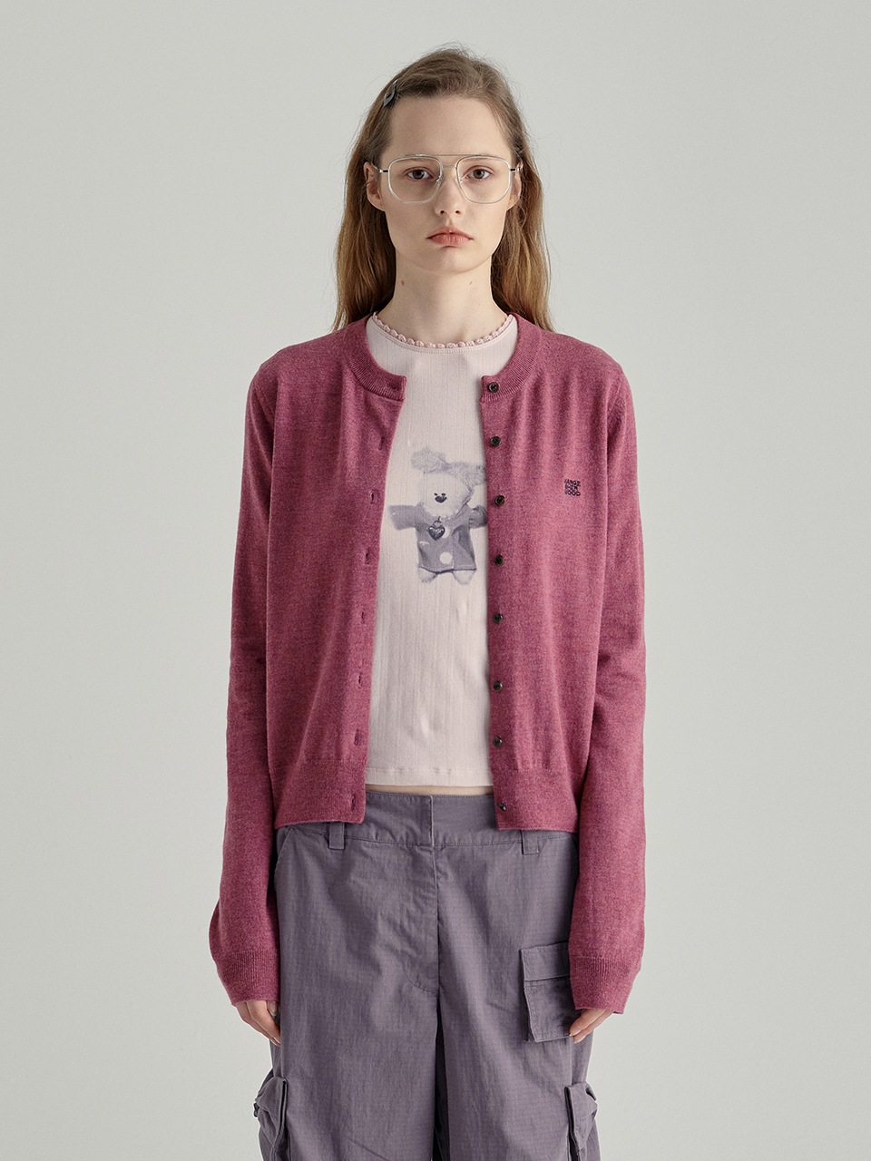 【MARGESHERWOOD】 CREW NECK CARDIGAN : PURPLE