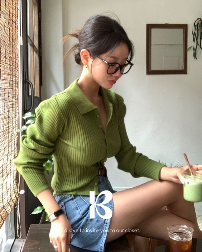 [MADE] ビビッドカラーネックリブニットカーディガン cd1245