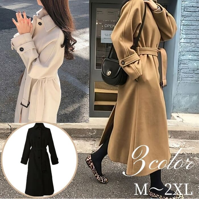 チェスターコート レディース ロングコート ガウンコート 秋冬春 アウター ウエストベルト 14378