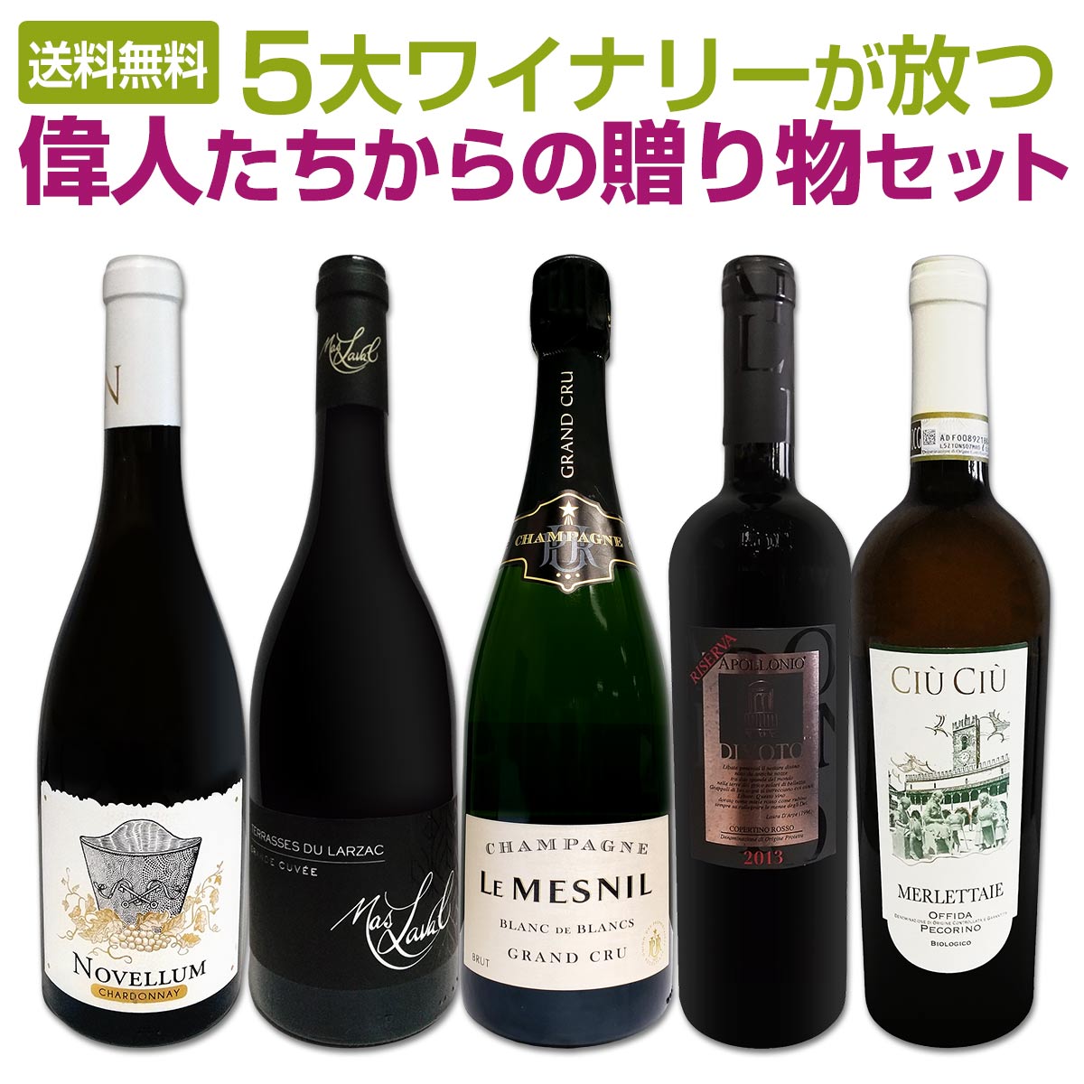 【送料無料】5大ワイナリーが放つ　偉人たちからの贈り物セット【クール便希望の場合は330円をお選びください】