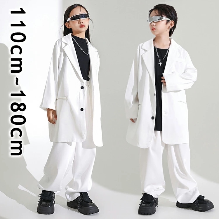 本日大セール ロックダンス 白 ホワイト スーツセット キッズ ダンス衣装 セットアップ 男の子 女の子 子供 子ども トップス パンツ ダンスウェア ヒップホップ ジャズダンス ポッピング 韓国