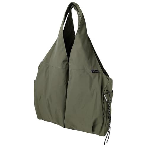 [クロスマーベリー] ナイロン トートバッグ レディース 大容量 a4 おしゃれ 軽量 大きめ ファスナー チャック付き アウトドア ポケット多い 肩掛け 通勤 通学 部活 可愛い R62 カーキ