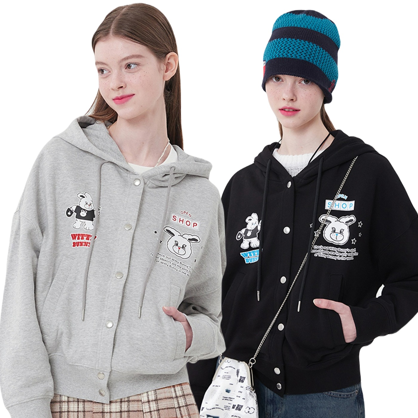 WITTY BUNNY SNAP HOODIE ZIP UP