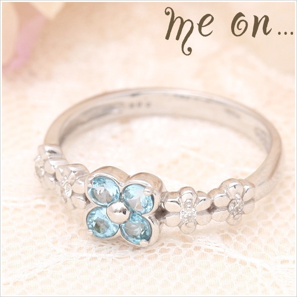 me on... K10ホワイトゴールド WG クローバーモチーフブルートパーズ天然ダイヤモンドリング 発送目安：２３週間