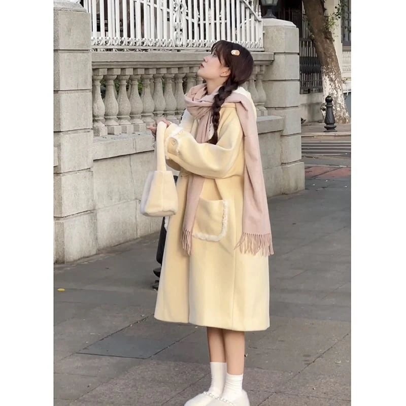 ホーンボタン付き 厚 レディース アウター コート 韓国ファッション スタイルウールコートミドル丈カレッジスタイルウールコート ダウンコート防寒