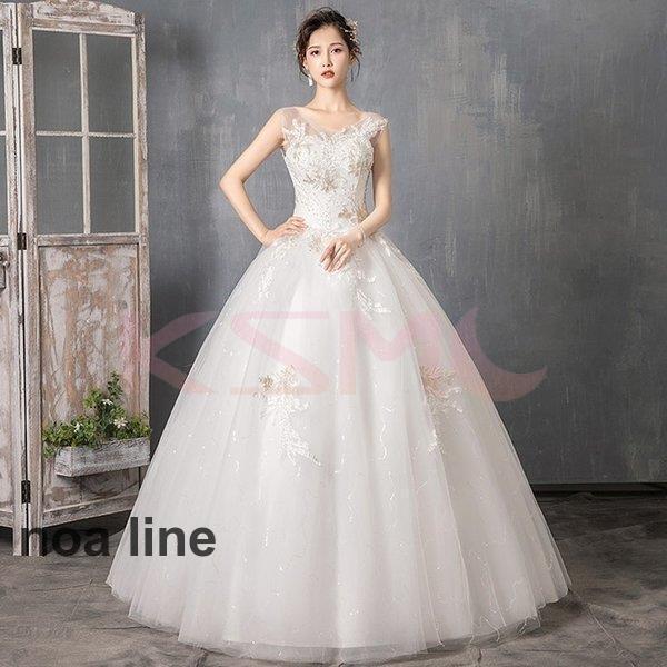 コスパ最高ウェディングドレス 結婚式 二次会 ホワイト 花嫁 ウェディング プリンセスドレス 白ドレス ロングドレス 披露宴 編み上げ