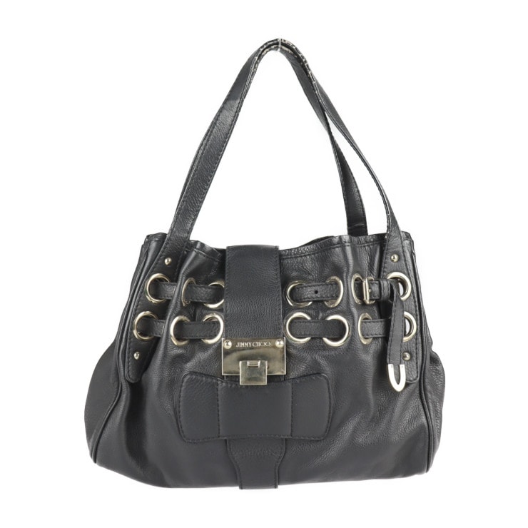 JIMMY CHOO ジミーチュウ トートバッグ - ラモナ レザー ブラック ゴールド金具 ハンドバッグ ショルダーバッグ 本物保証 中古
