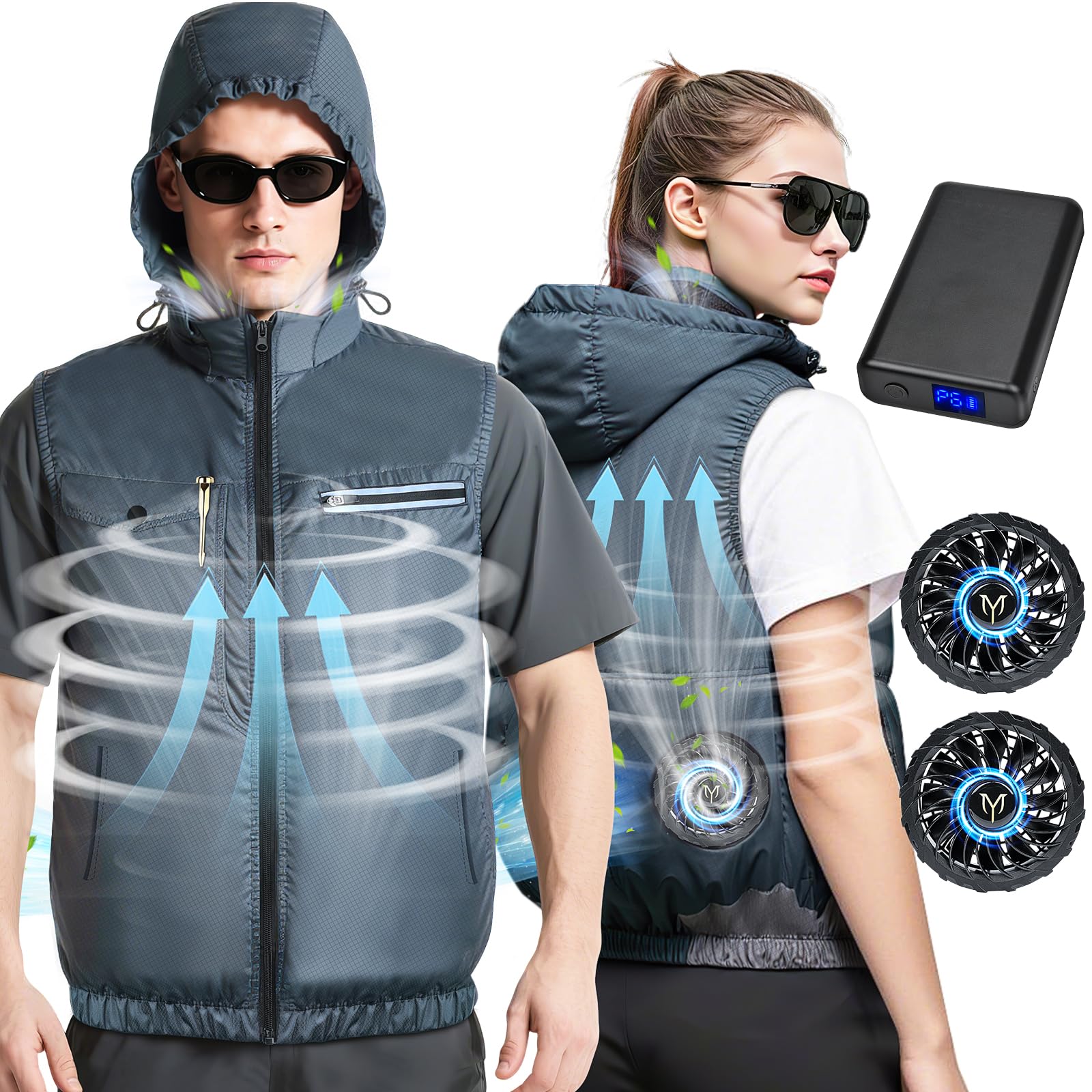 [Innzee] 【 業界NO.1の無敵風量&航続時間 12枚羽根 最大52H速続使用 体感-18℃】空調作業服 ファンバッテリーセット 6段階風量調節 3D循環送風 UVカット ファン付きベスト 超 16,664円