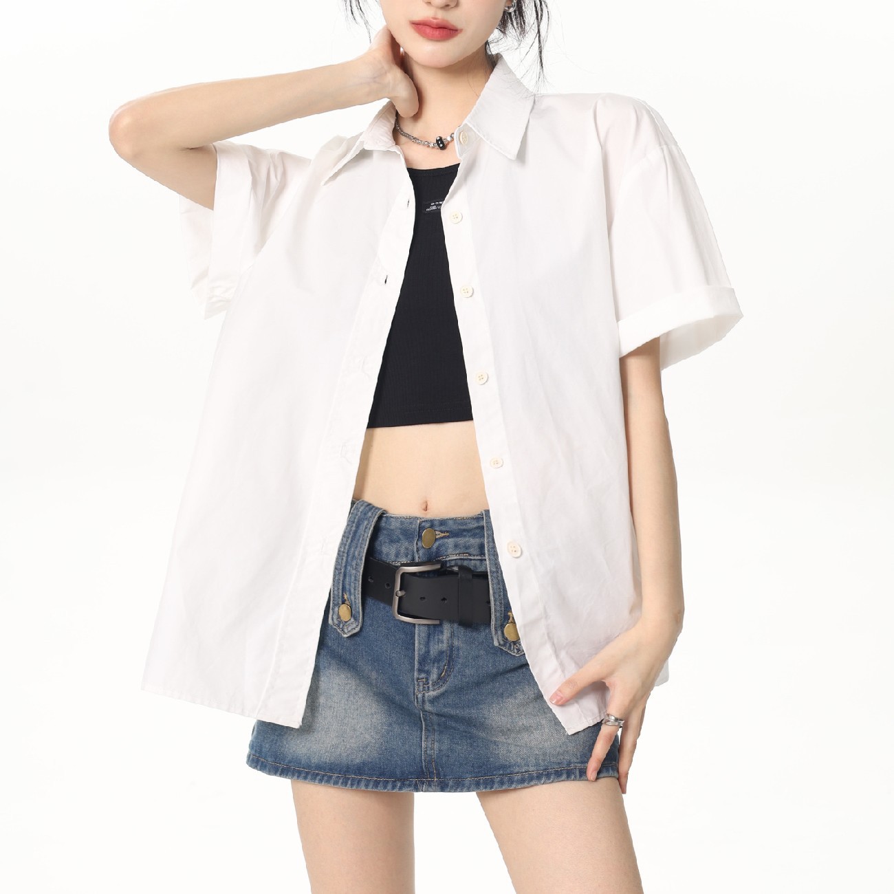 レトロ 白 シャツ レディース アウター 春夏 薄手 シャツ 学生 ゆったり 半袖 トップス レディース おしゃれ1265
