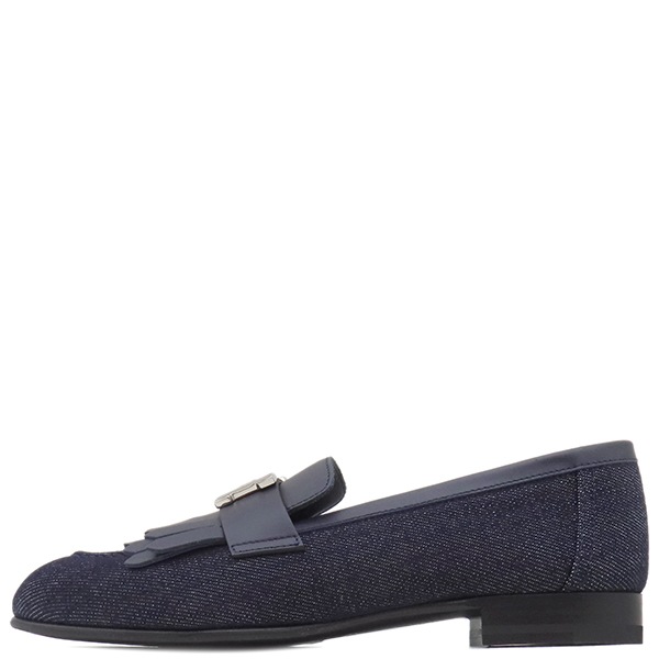 エルメス HERMES ローファー モカシン パリ ロワイヤル デニム レザー ブルーブルーエ×マリン #35 シルバー金具 紺 H金具 H231050Z 【箱】【中古】