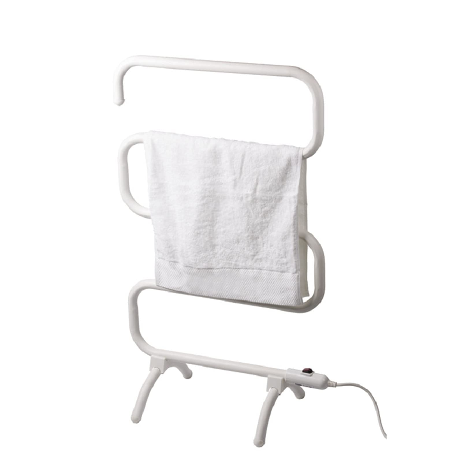 スマート電気タオルウォーマー 自立型Sタイプ加熱タオルラック 低炭素鋼タオル乾燥ラック バスルーム用プラグイン加熱タオルレール 白 (ホワイト)