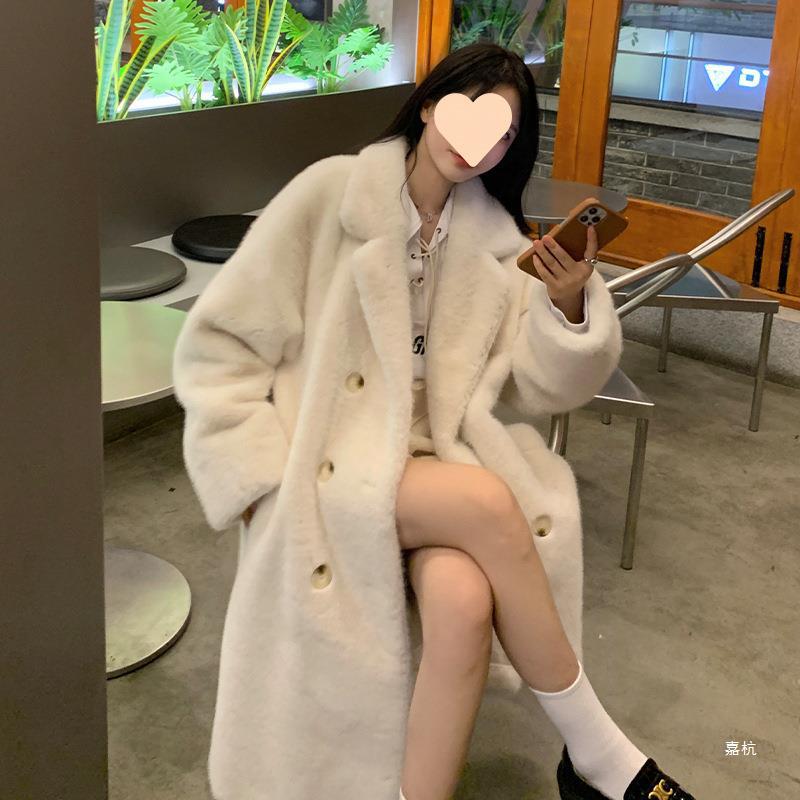 2024秋冬新作オールインワン厚手コートミドル丈ヨーロピアンミンクイミテーションミンクファーコートコート女性用直販