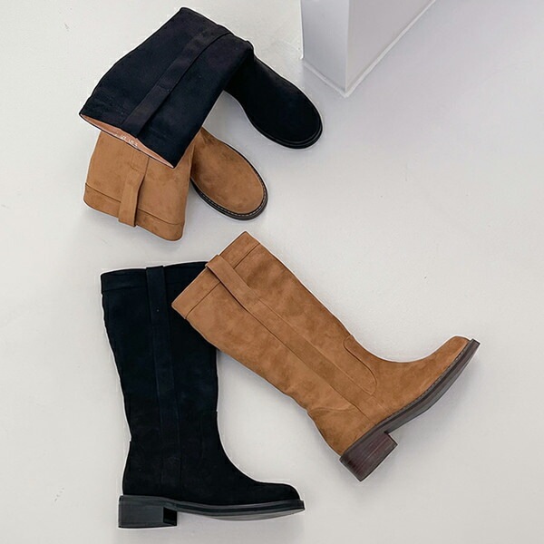 ロングブーツ ルーズフィット フラット スエード レディース 黒 ベージュ 靴 韓国