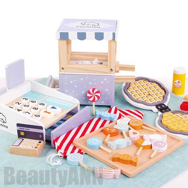 自信作新木製 おままごと ワッフル キャンディ ポップコーン キャッシャーセット ごっこ遊び 木のおもちゃ 子供 キッズ 木のおままごと 女の子 男の子 ままごと 学習 知育玩具 出産祝い 入園お祝い