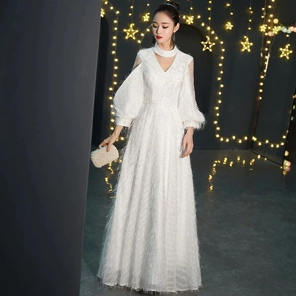 【急速出荷 2025年新作】パーティドレス イブニングドレス フォーマルドレス お呼ばれ 結婚式 ブライダル 二次会　披露宴　演奏会　発表会　大人 きれいめ　フリンジ 長袖　7分袖　ロング丈　マキシ丈 9,750円