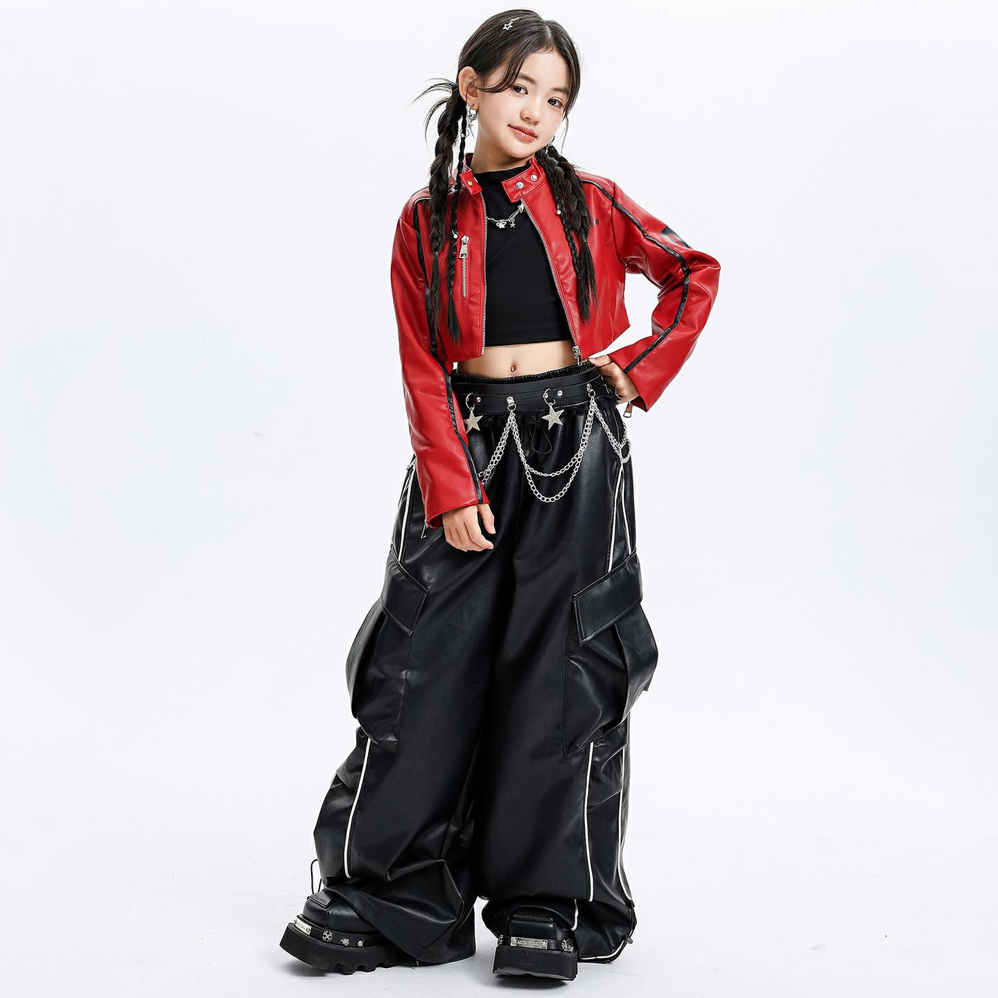 入学式卒業式ジャズダンス女の子衣装ヒップホップクール長袖ジャケットジャズダンス女の子子供新年ストリートダンスパフォーマンス衣装