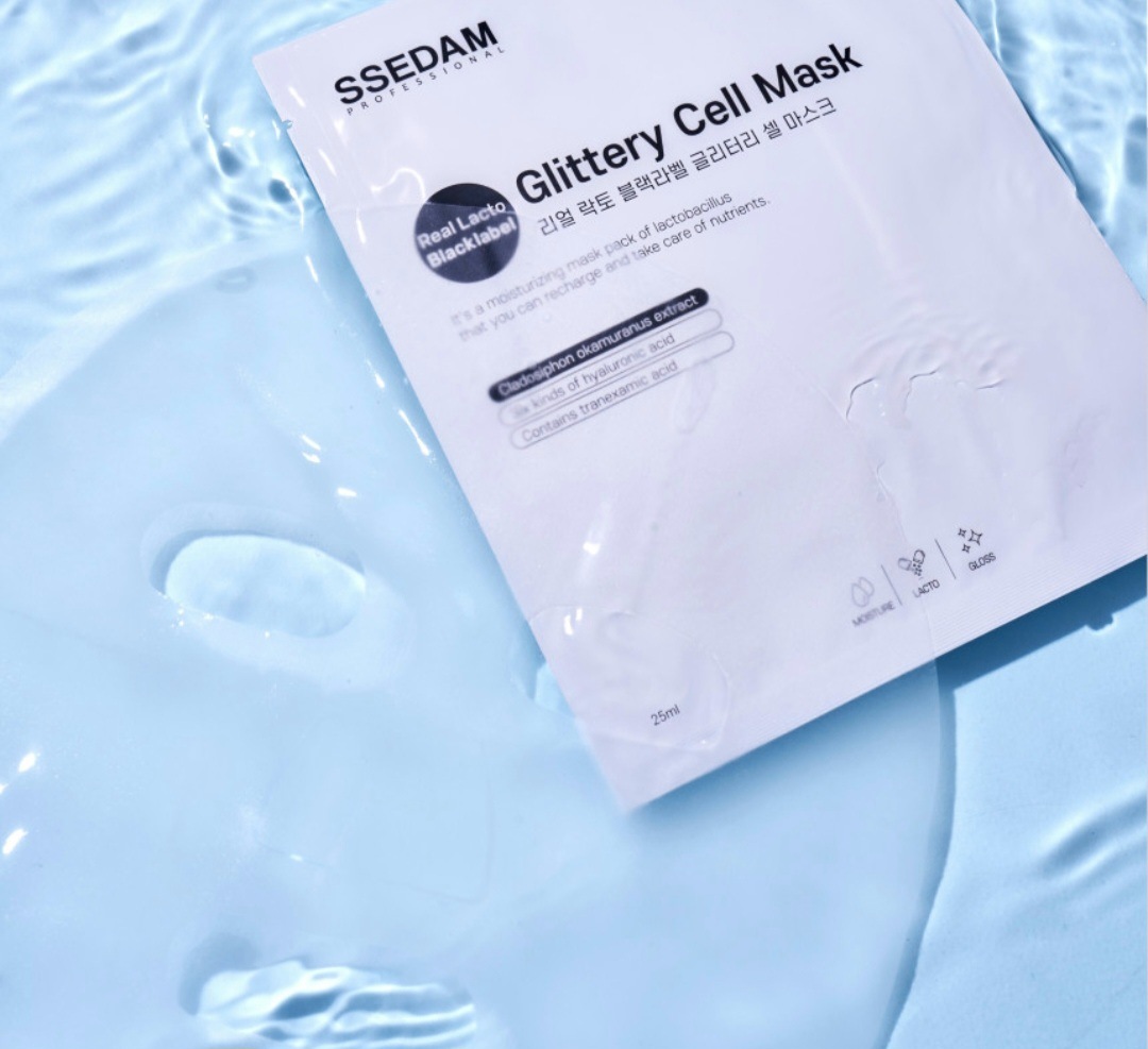 SSEDAM Real Lacto Glittery Cell Mask 8枚入り, ヴィーガン認証シート
