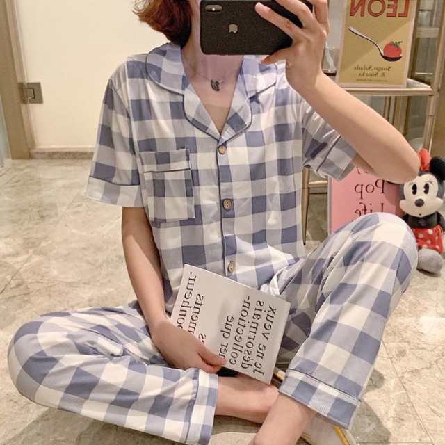 新品 2点パジャマ ルームウェア レディース 春夏 半袖 前開きパジャマ 綿パジャマ ルームウェア ワイトパンツ上下セット 快適 部屋着 オシャレ 可愛い 大きいサイズ