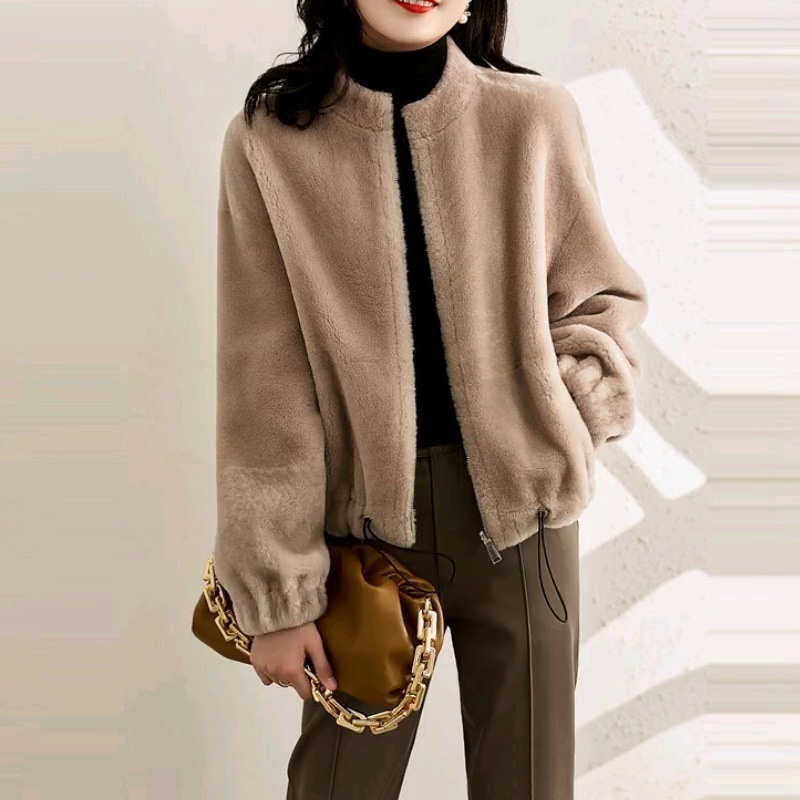 冬アウター 欧米 皮毛一体 立ち襟 ジャンバー 若見え ジャケット 気質 ウォーム 着痩せ ふわふわ トップス