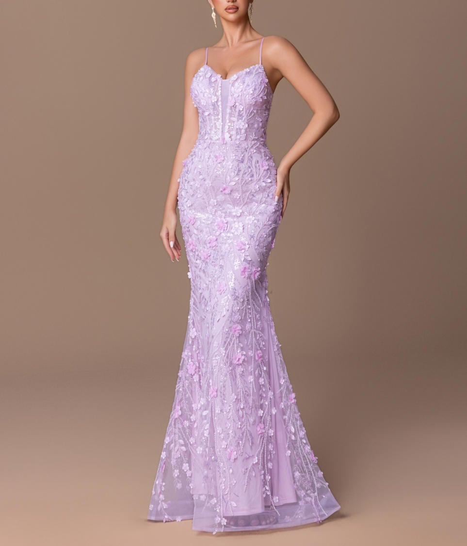 ウェディング·パーティー 華やかなグラマー エレガントなラメ入りビーズ付きイブニングドレス レースアップバック繊細なフラワービーズ装飾とシアーチュール 結婚式