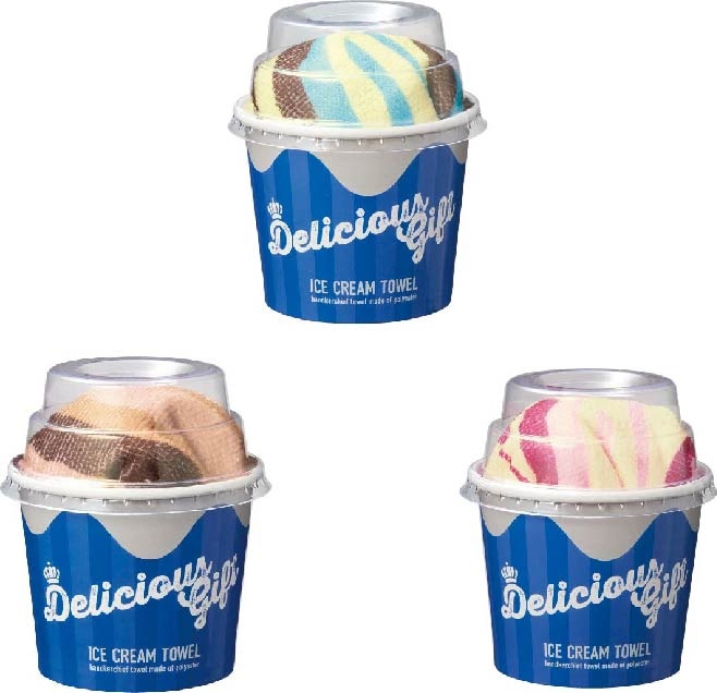 【90個セット】　デリシャスギフト　アイスクリームタオル 300×300mm　ギフト 景品 粗品 記念品 プチギフト かわいいパッケージ　子供会記念品　ハンカチタオル　映えギ