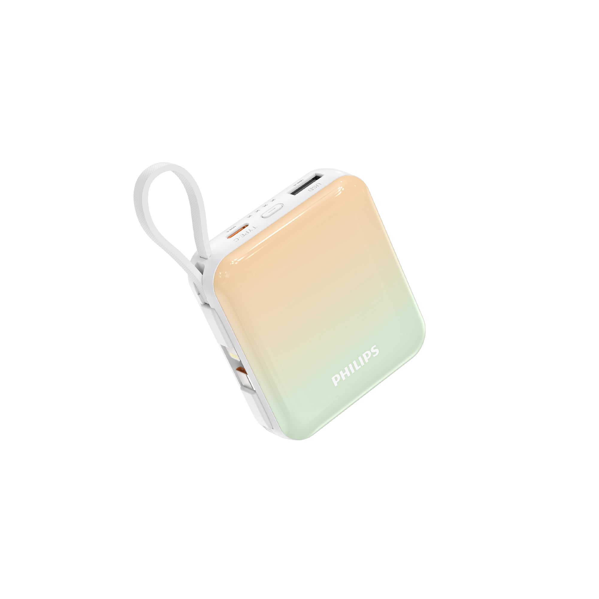 Philips (フィリップス) モバイルバッテリー 10000mAh 大容量 小型 携帯充電器 Lightning type-c ケーブル内蔵 22.5W タイプc ライトニング 4台同時充電 スマ