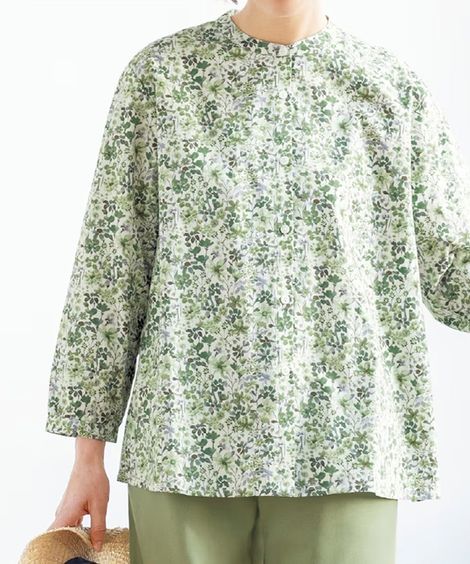 シャツ・ブラウス ボタニカルプリントコットンシャツ アトランダム