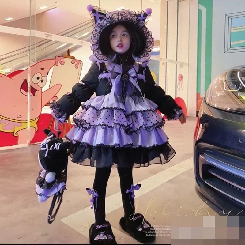 クロミ 子供用 女の子 ダウンジャケット 冬 新作 プリンセスドレス ファッション子供服 可愛いプリント绵入れの上着