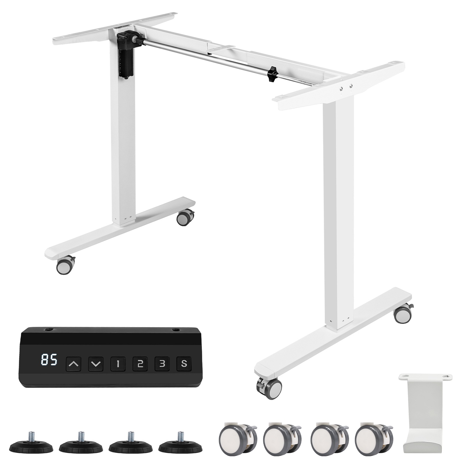 【国内発送】487昇降デスク スタンディングデスク 電動昇降式デスク 高さ調節 71cm-119cm 静音 収納フック付き キャスター付き オフィスデスク ホワイト