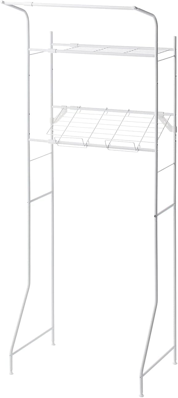 平安伸銅工業 HEIAN SHINDO スリムランドリーラック バスケット台・ハンガーバー付き マットホワイト 幅61-82×奥行53×高186cm HSR-3WH