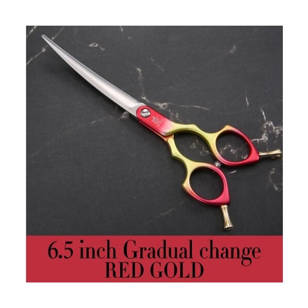 フェニスプロフェッショナルカラフルな6.5インチ湾曲グルーミングはさみペットシザー犬用猫 6.5 red gold