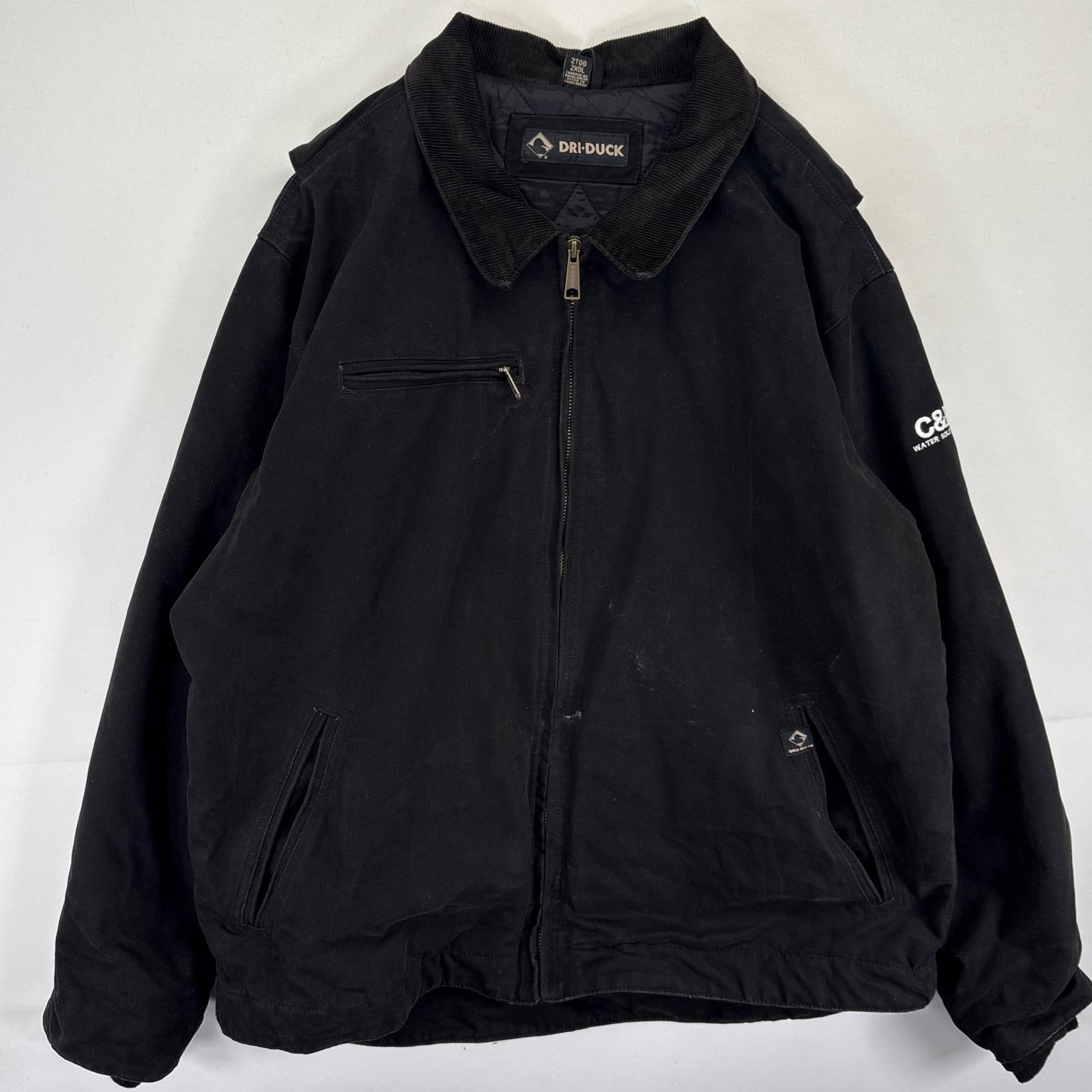 古着 DRIDUCK ワークジャケット ダック地 デトロイトジャケットタイプ 中綿 大きいサイズ フルジップ 2XLT ブラック メンズ
