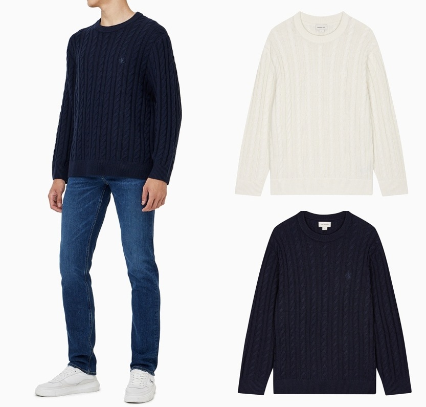 Cable Crew Neck Knit Sweater V