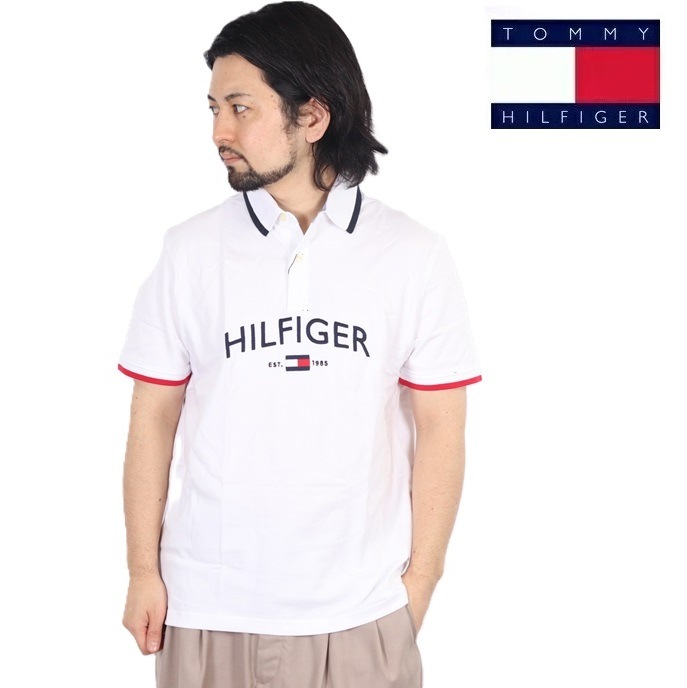 TOMMY HILFIGER トミー ヒルフィガー メンズ 半袖 ポロシャツ トップス NIAL SS POLO CF コットン 綿 ワンポイント 無地 シンプル スリット 大きいサイズ 春夏 カジュ